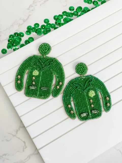 Green Golf Sweater Beaded Earrings