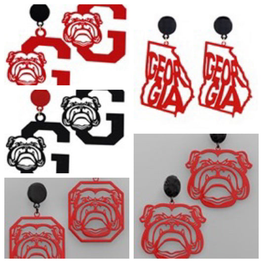 Assorted Metal Cutout Georgia Bulldog Earrings.
