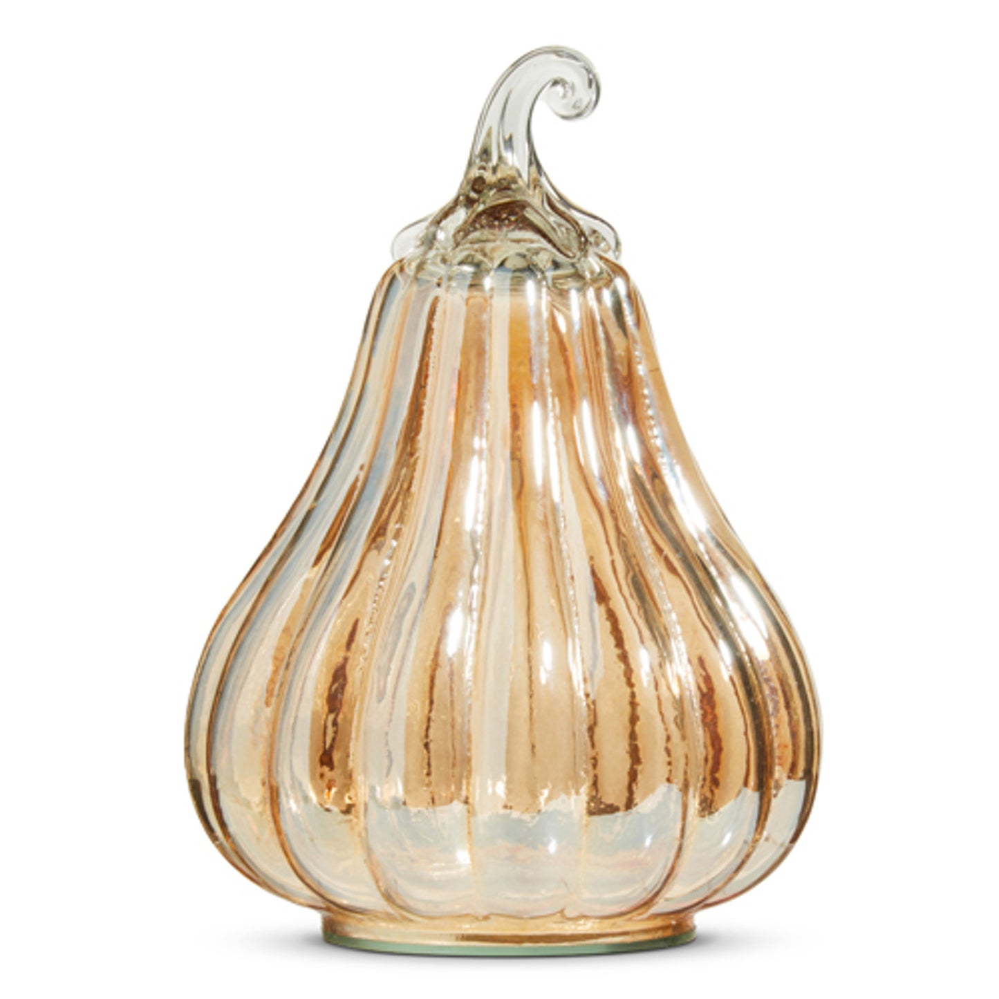 Decorative glass pumpkin with orange hues.