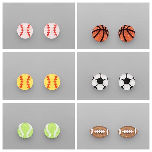 Assorted sports acrylic stud earrings.