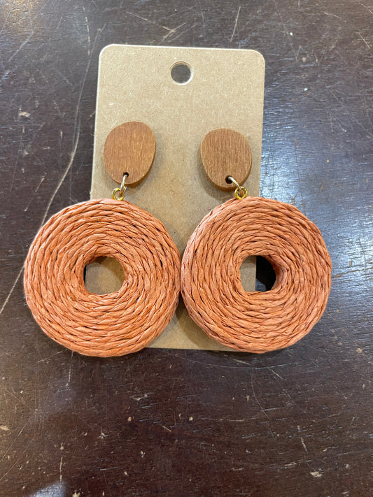 Raffia & Wood Dangle Earrings