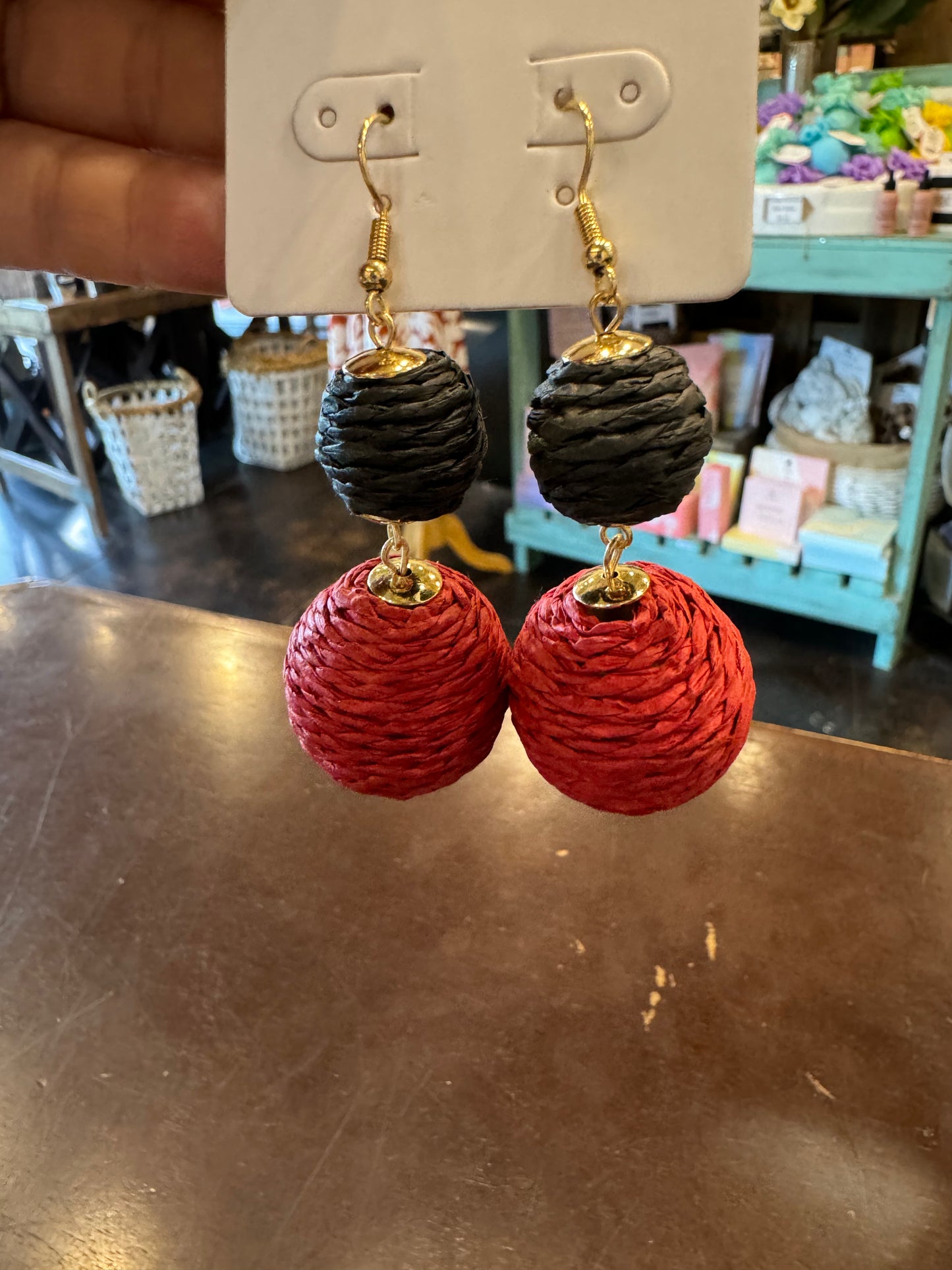 Game Day Raffia Double Ball Earrings