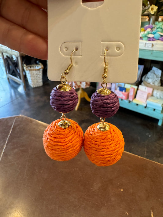 Game Day Raffia Double Ball Earrings