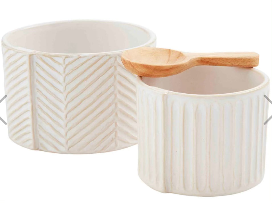 White glazed ceramic stoneware with wooden spoon.