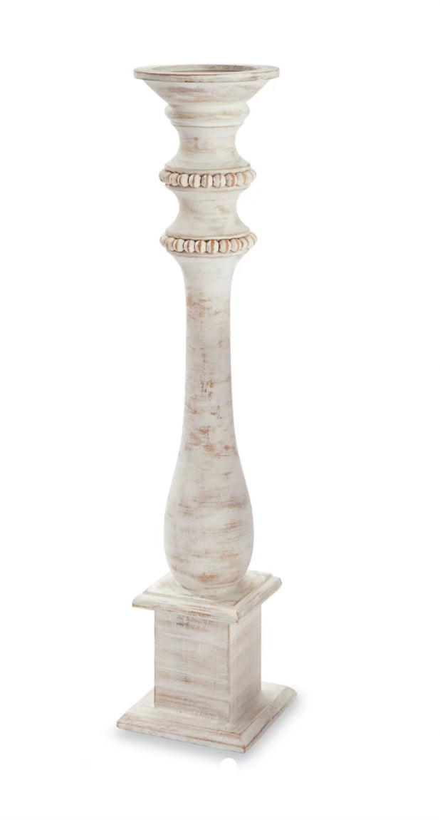 White-washed wood base with beaded details.