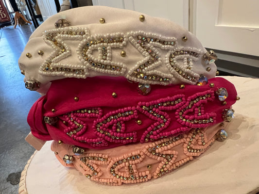 Beaded rhinestone headbands featuring "MAMA".