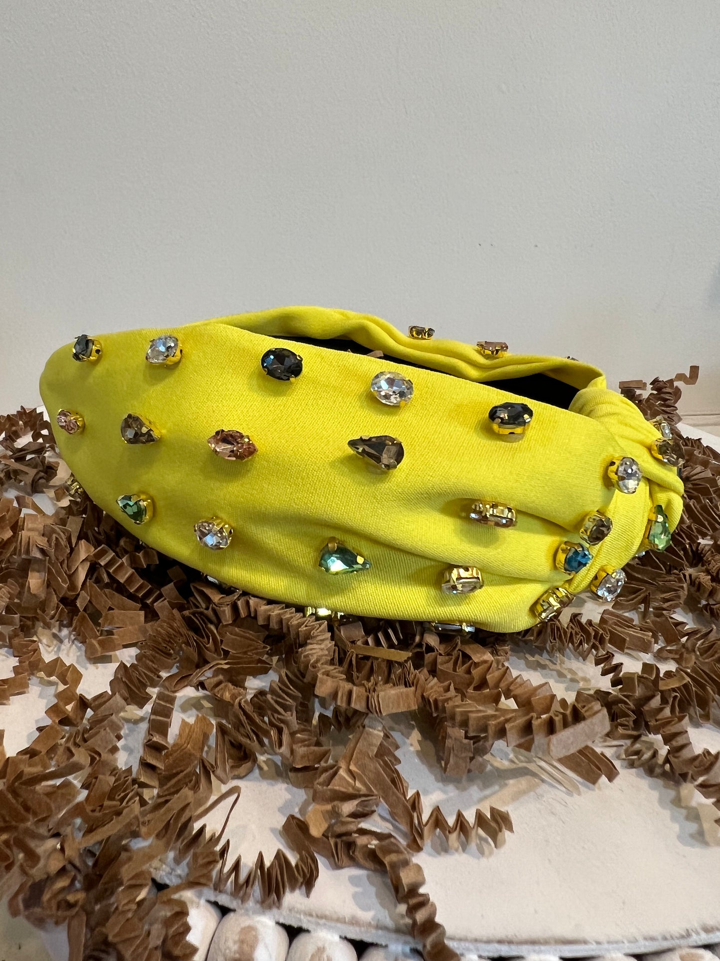 Yellow multicolor jeweled headband.