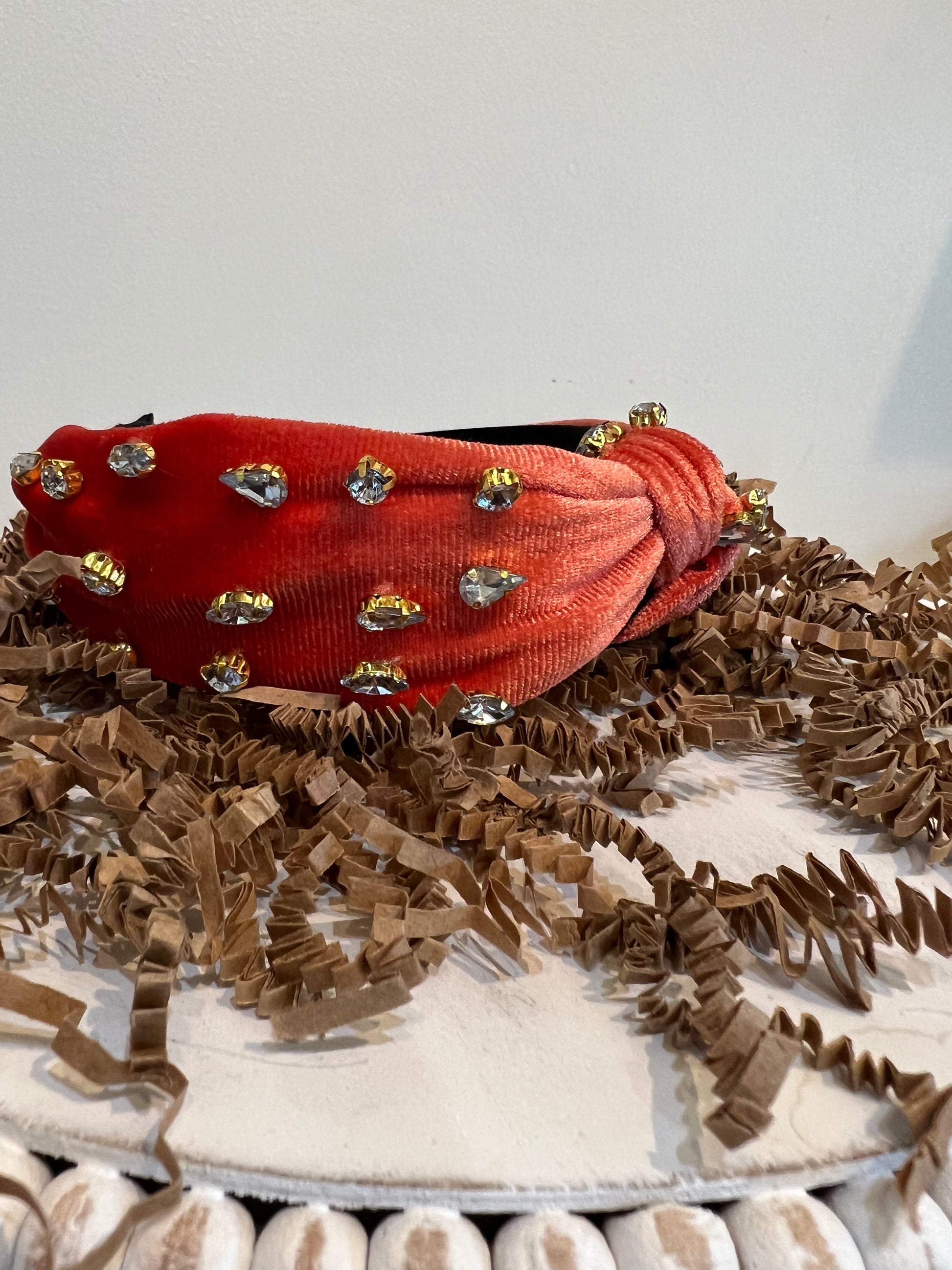 Shrimp velvet Jeweled Headband.