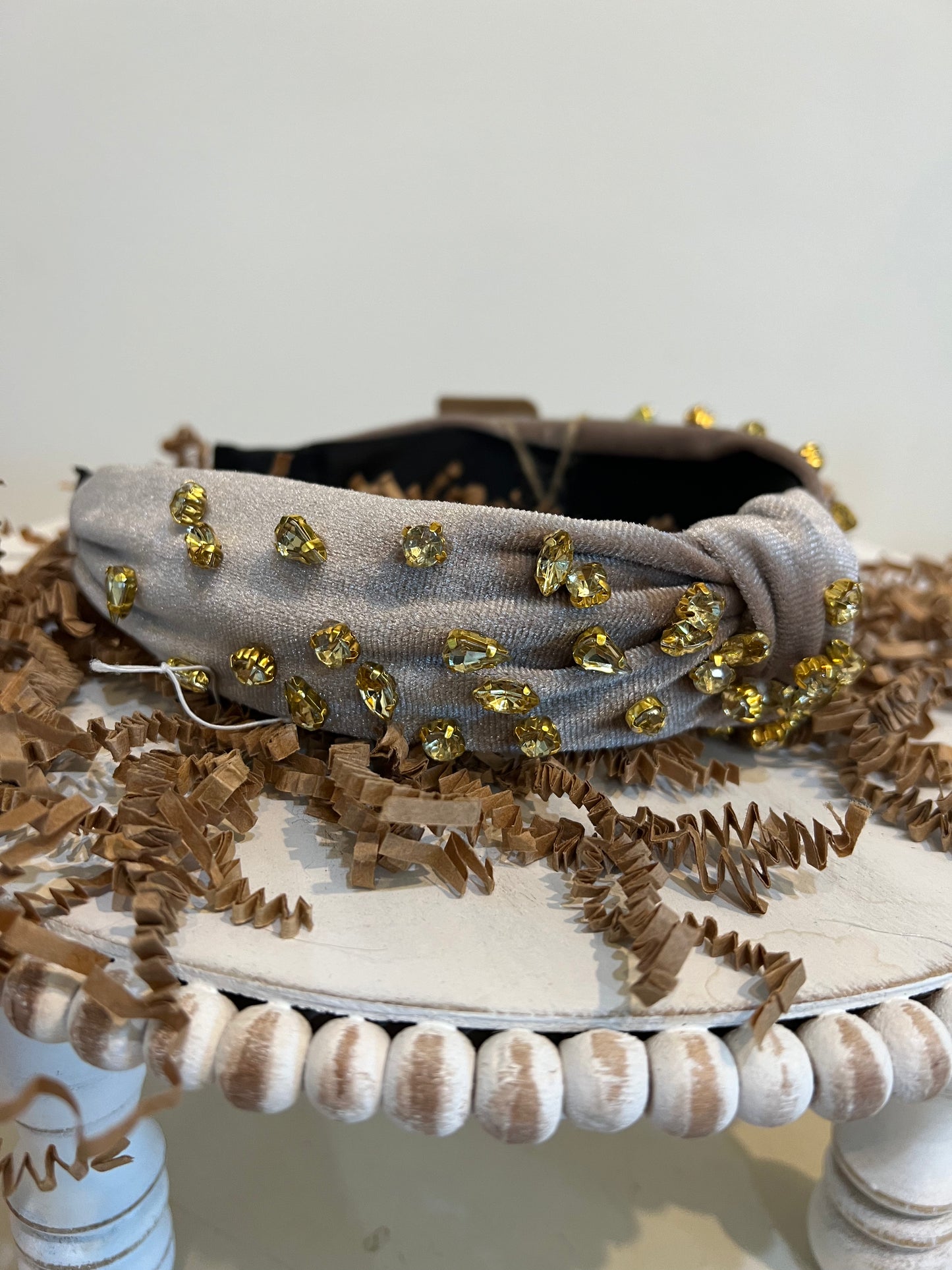 Tan velvet Jeweled Headband.