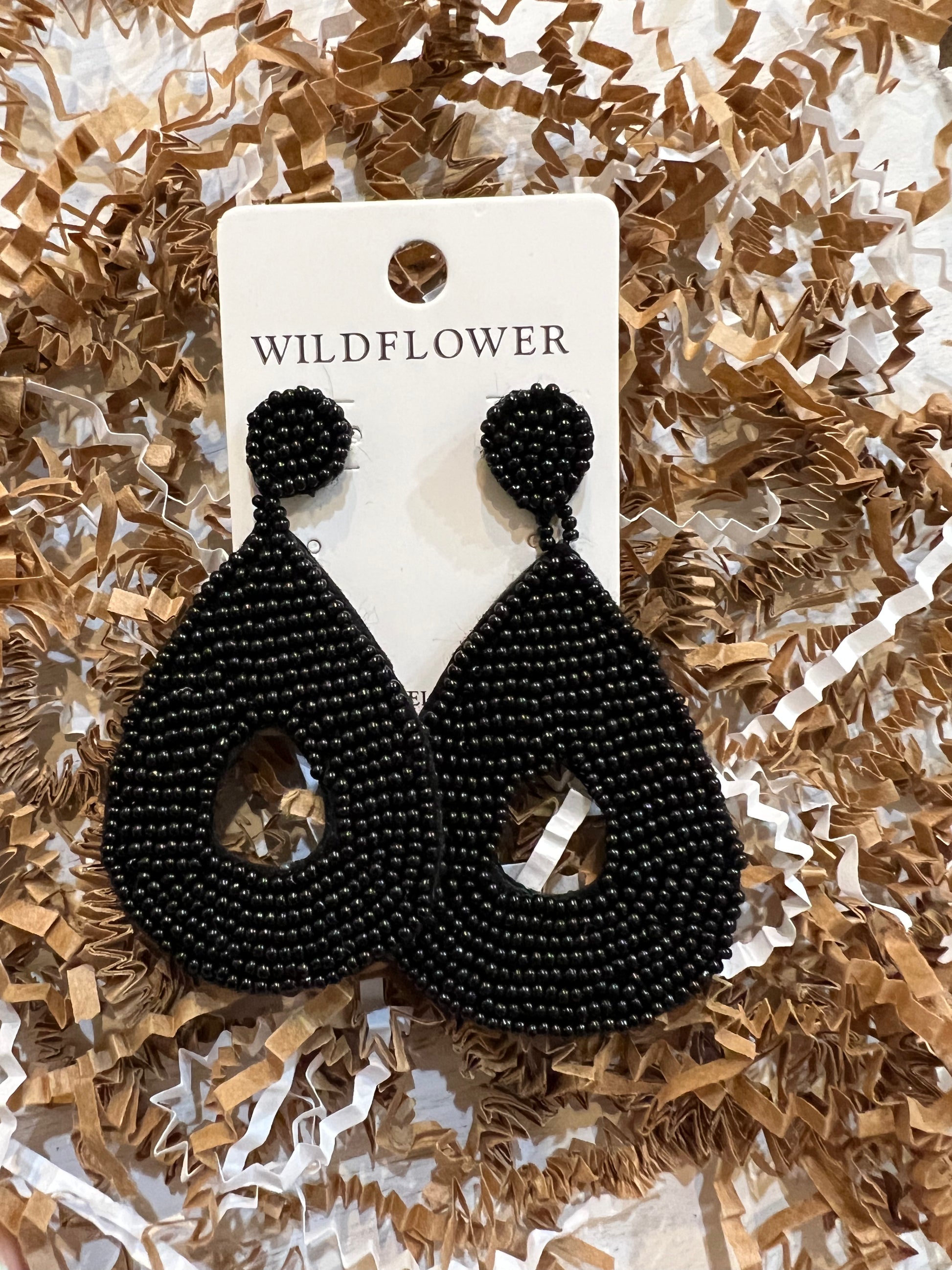 Black Beaded Teardrop Earrings.