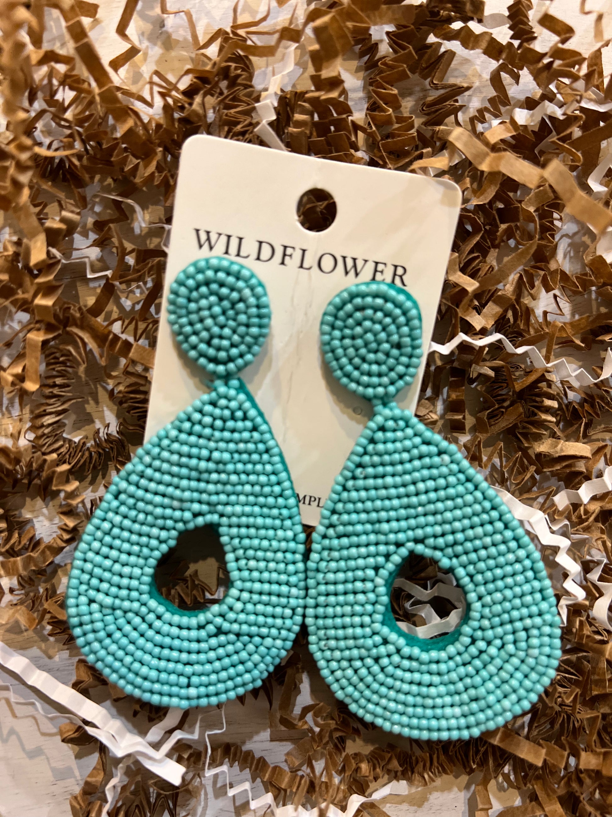 Teal Beaded Teardrop Earrings.