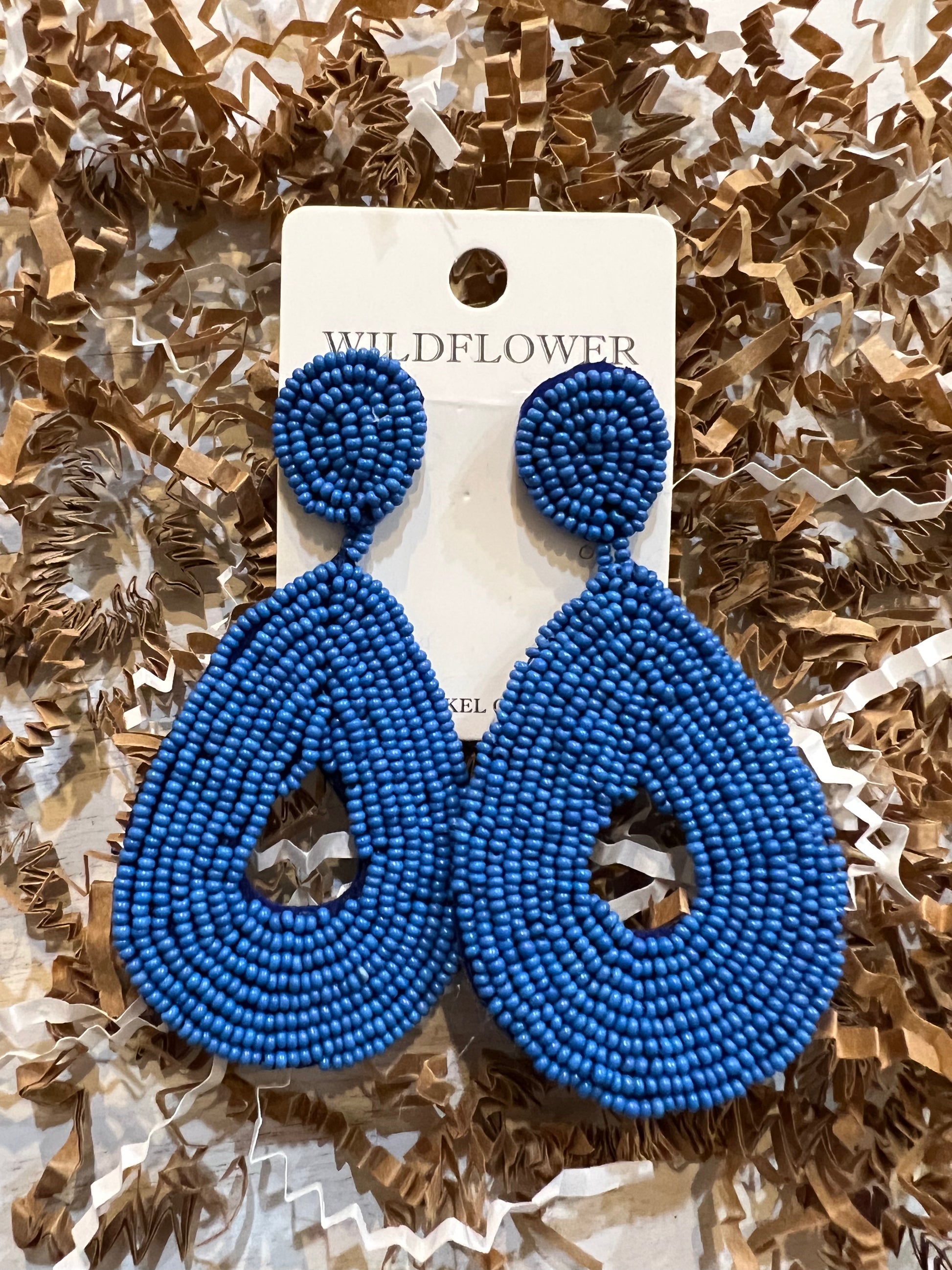 Blue Beaded Teardrop Earrings.