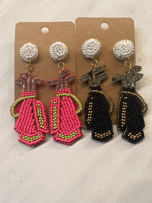 Assorted slim golf bag beaded earrings.