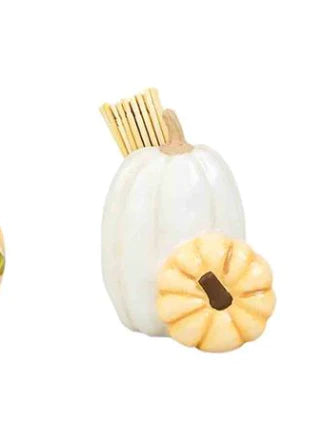 Autumn toothpick holder featuring white and orange pumpkins.