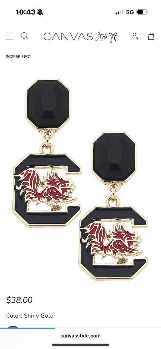 South Carolina Gamecocks Rhinestone Earrings