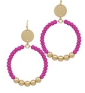 Hot pink Wood Beads Circle Hoops.