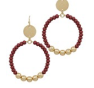 Burgundy Wood Beads Circle Hoops.