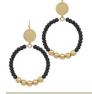 Black Wood Beads Circle Hoops.