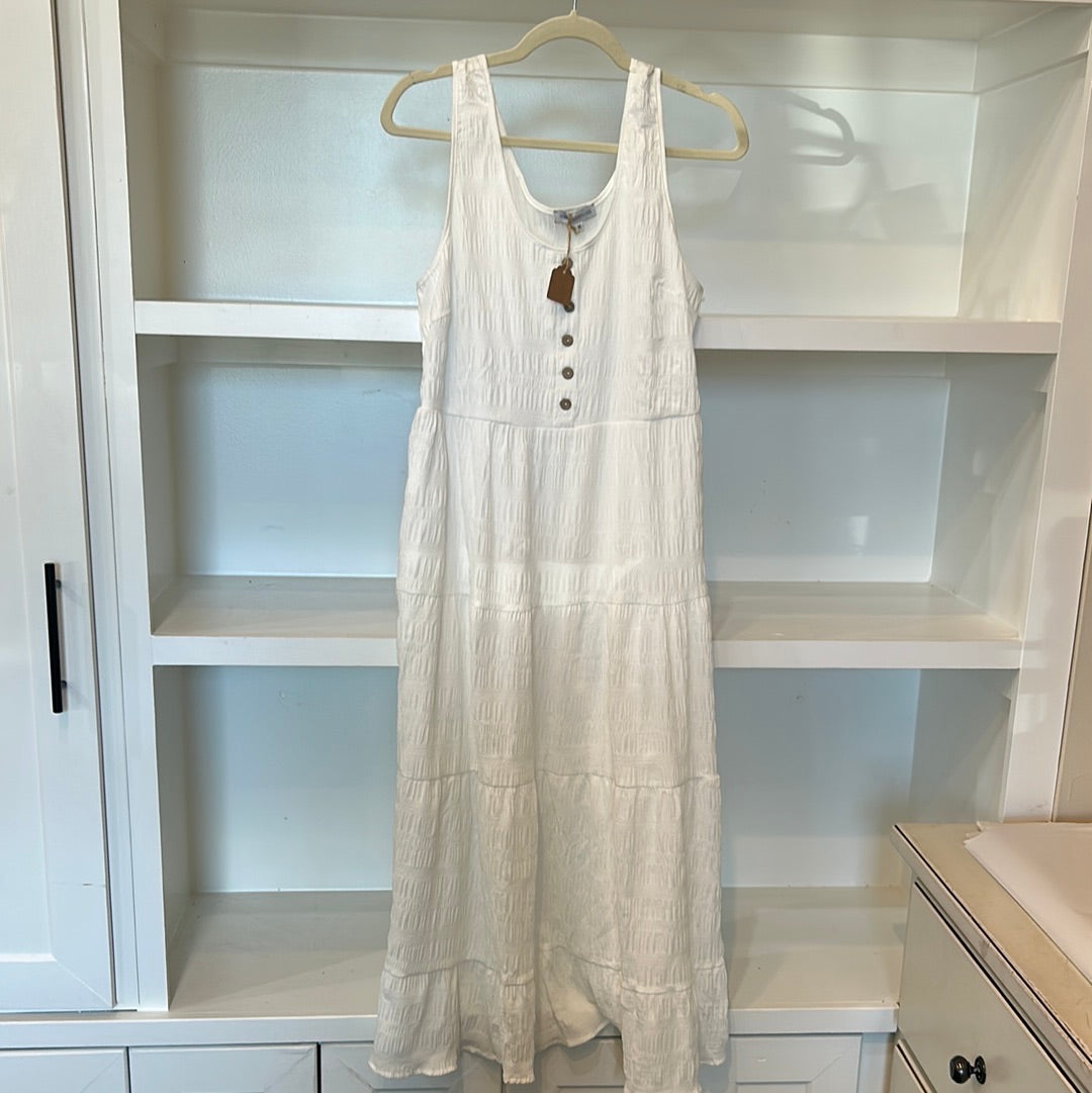 White Faux Button Tank Tiered Dress.