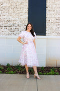 Womens Floral Puff Sleeve Gathered Neck Organza Dress