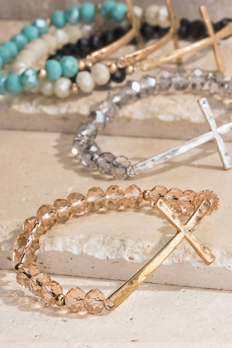 Hammered Metal Cross Beaded Bracelet