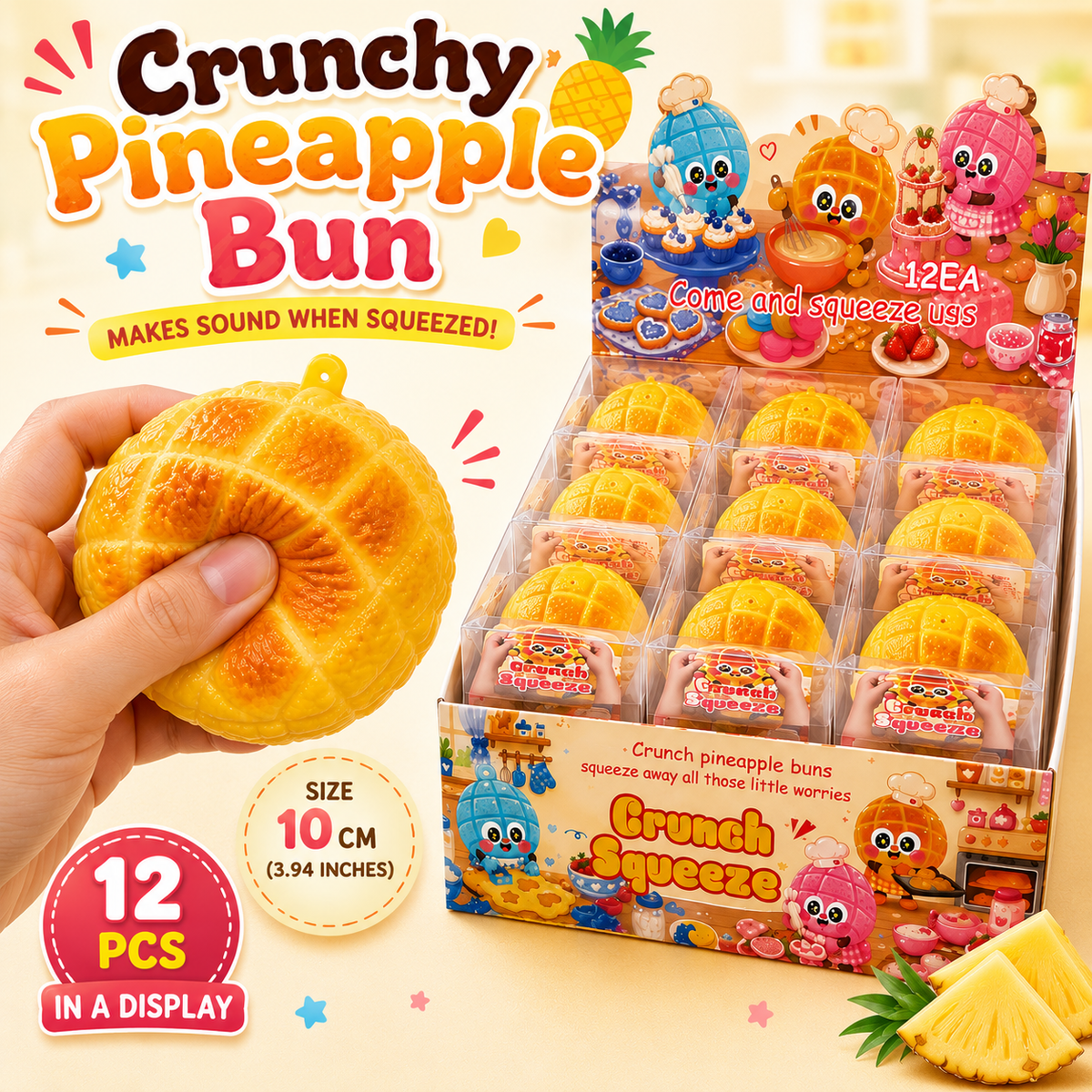 GS Wholesale (Formerly Known as Gypsy Soul) - Crunchy Pineapple Bun ASMR Crunch Squishy Stress Toy