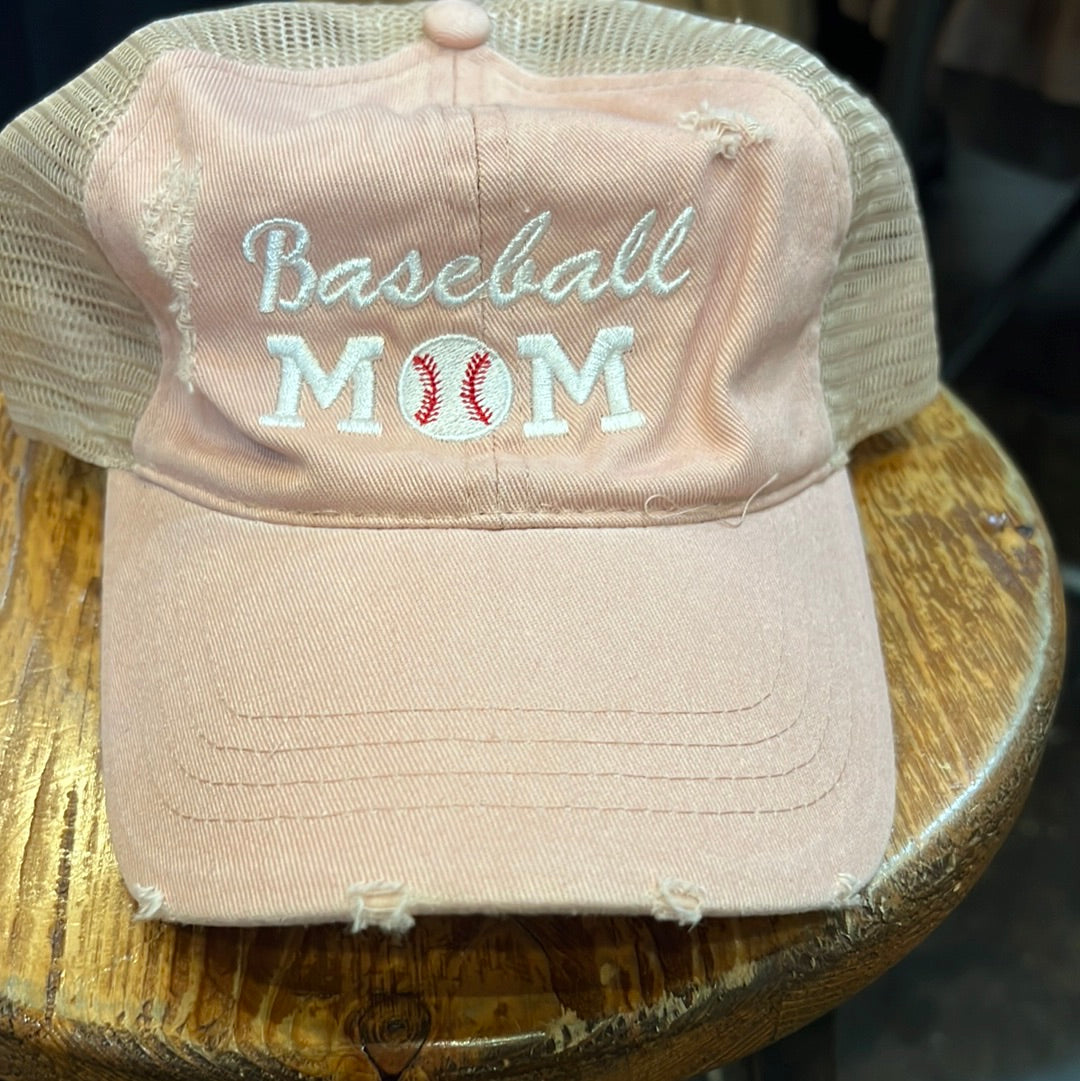 Pink women's hat featuring "Baseball Mom".