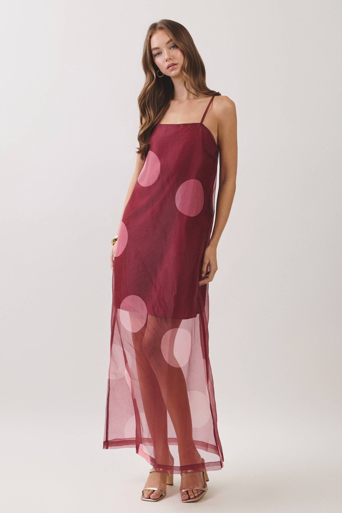 TCEC - CD07181-Polka Dot Sheer Overlay Maxi Dress
