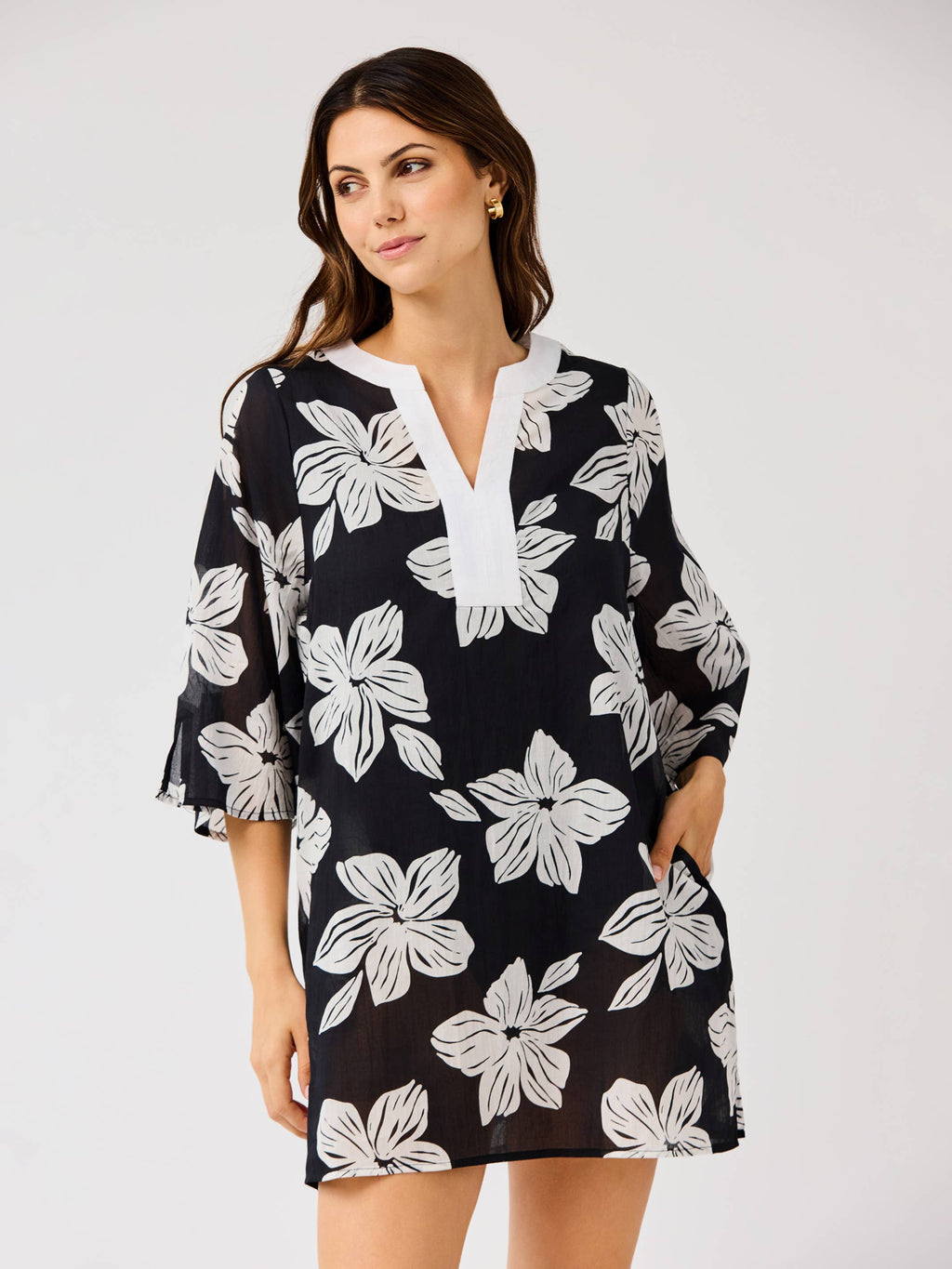 Mary Square - Elizabeth Beach Dress | Lagoon Bloom Black