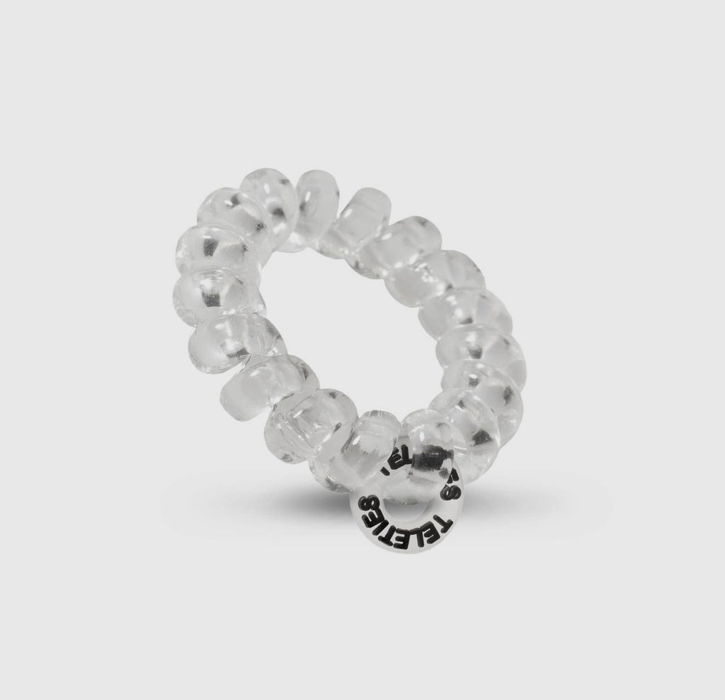 Crystal clear teletie hair ties.