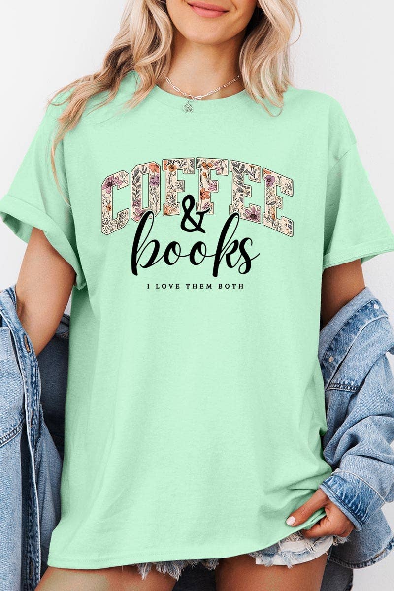 COLORBEAR - Coffee & Books Floral Graphic Heavy Cotton Tee