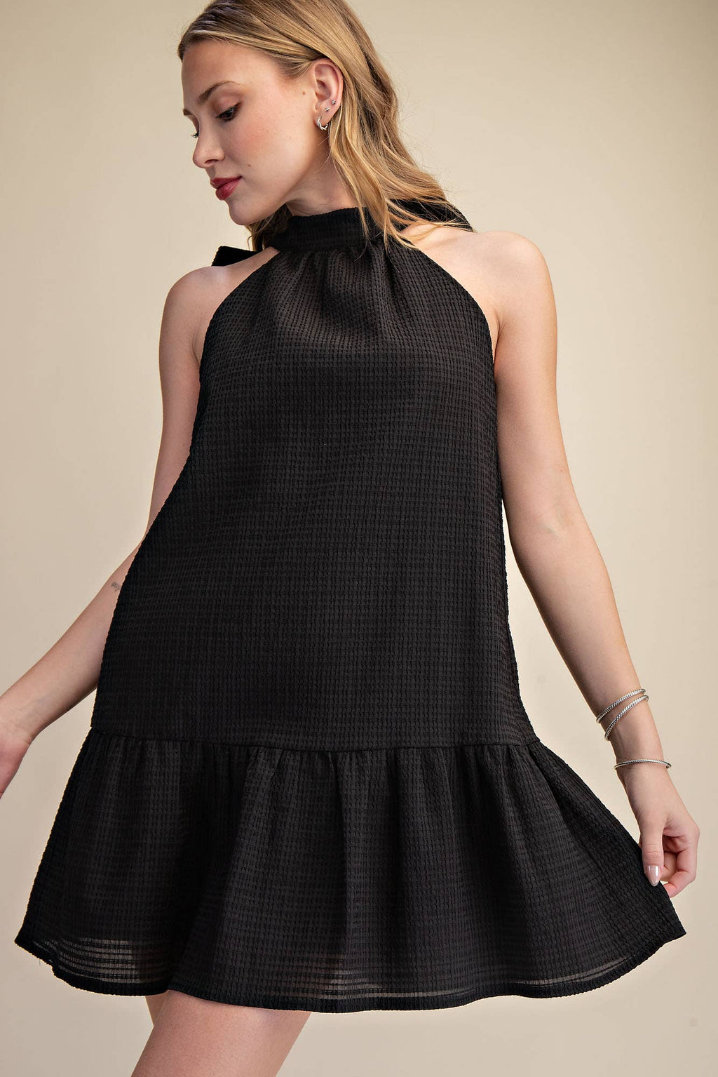 Glam - Bow Neck Halter Mini Dress
