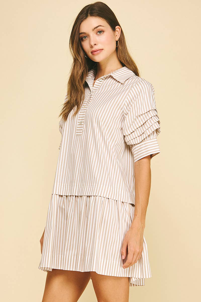 PINCH - STRIPE BUTTON DOWN MINI DRESS - 6603DA