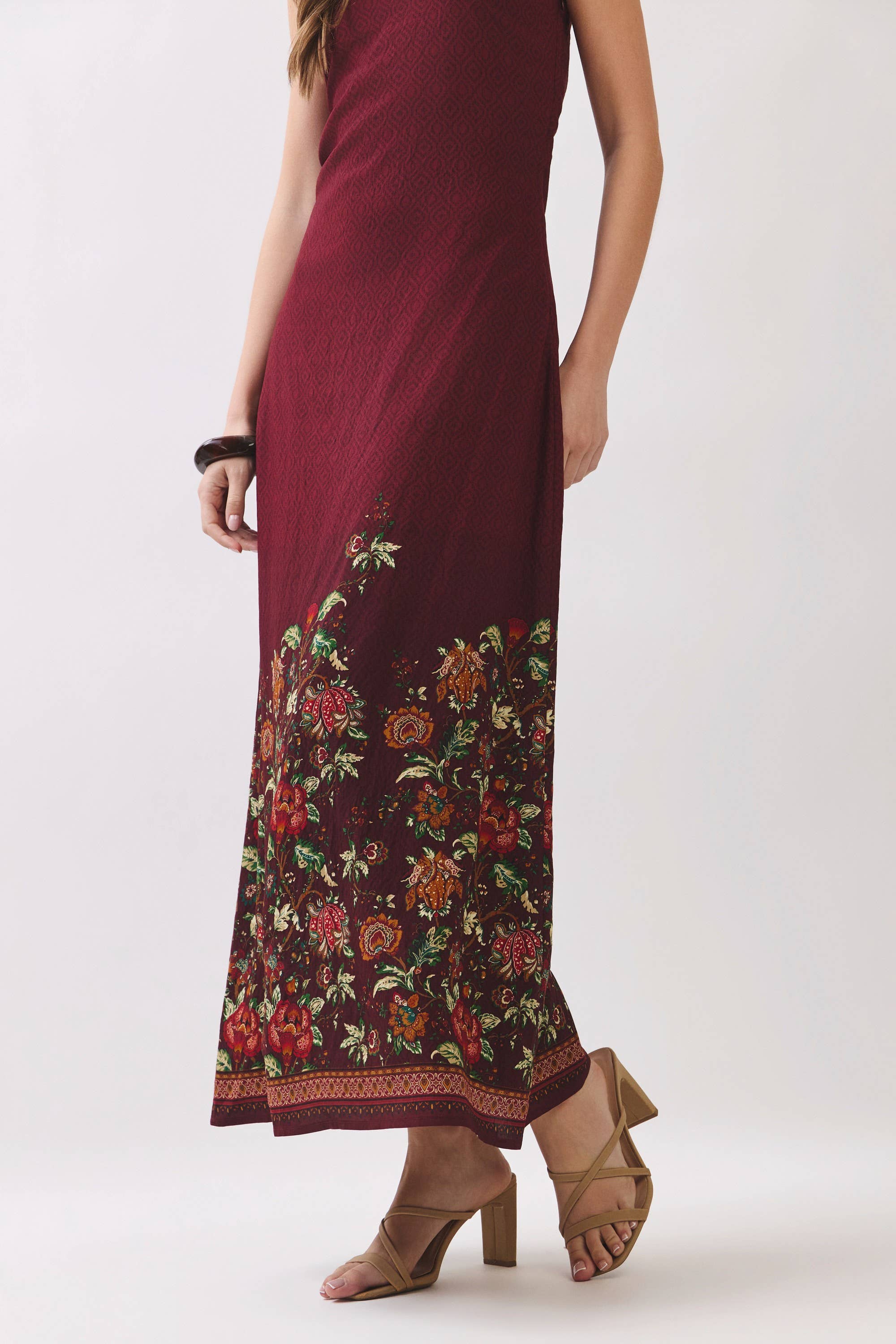 TCEC - CD07414-Border Floral Strapless Maxi Dress