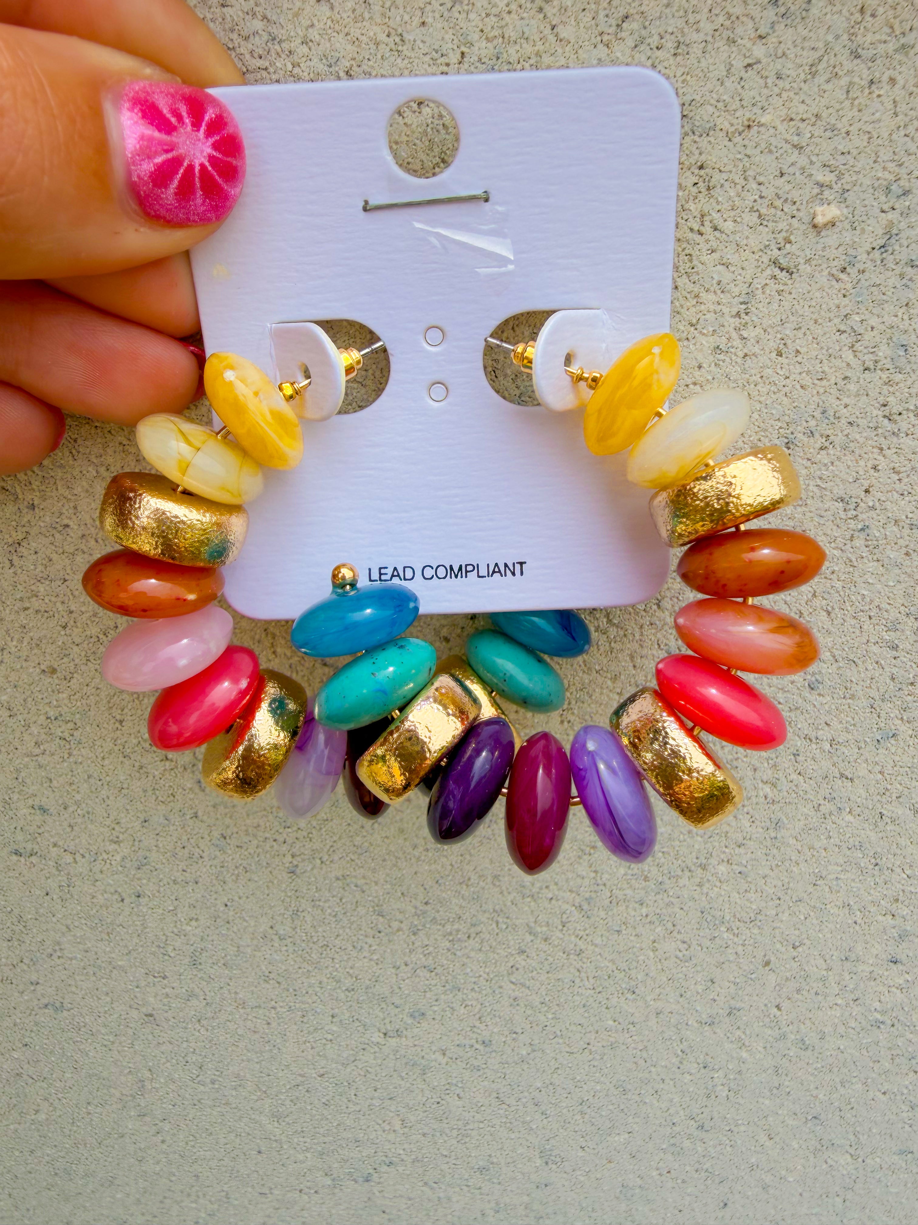 Color Rondelle Shape Beads Hoops