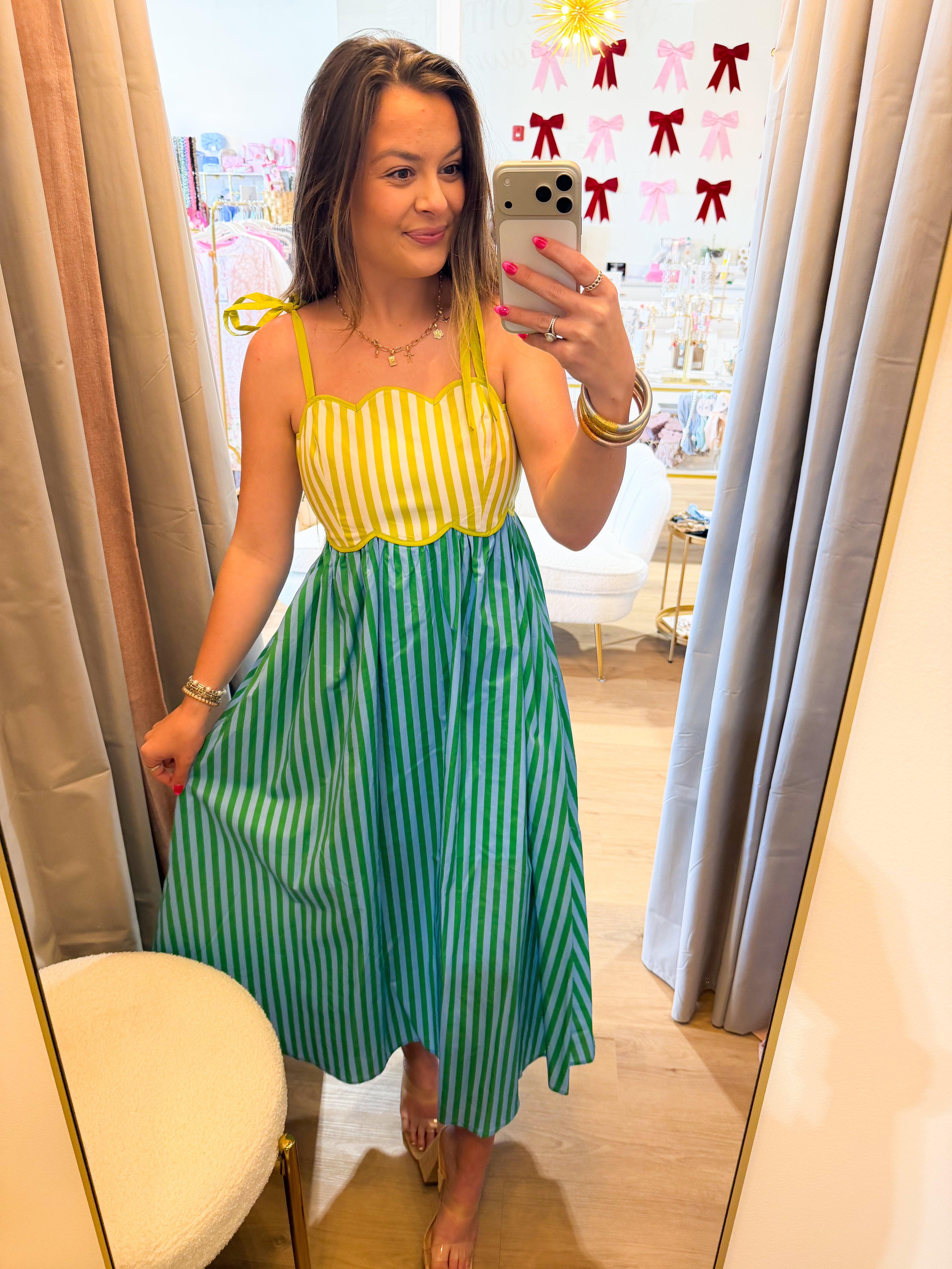 Scalloped Two Tone Midi Dress