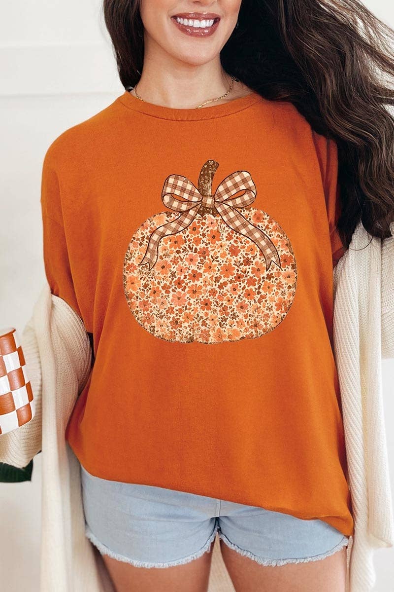 COLORBEAR - Floral Fall Pumpkin Graphic Heavy Cotton Tee
