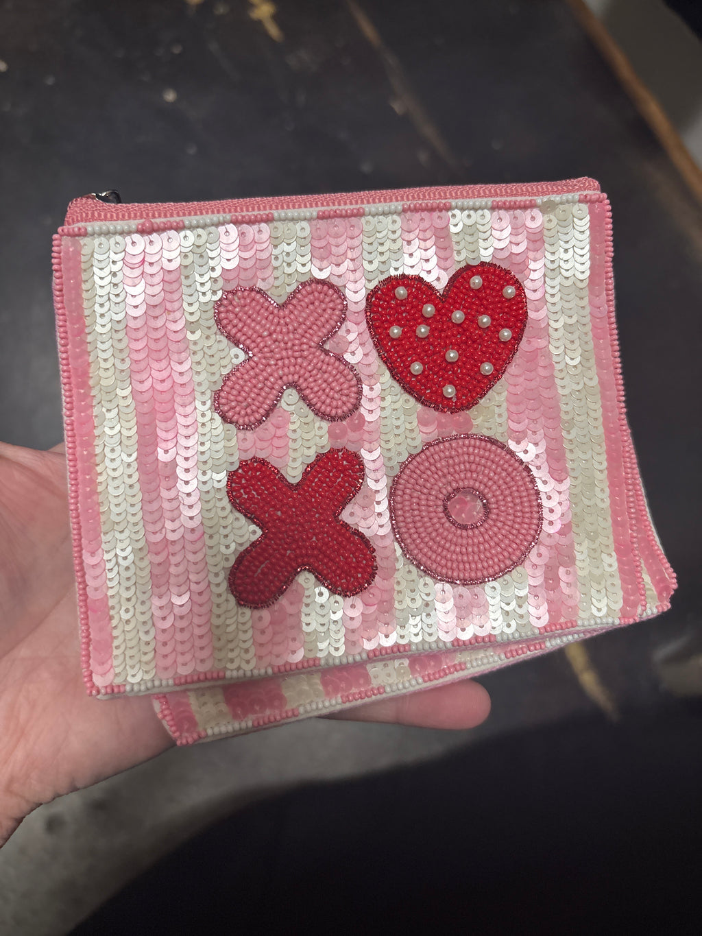 Pink Bow Beaded White Coin Purse