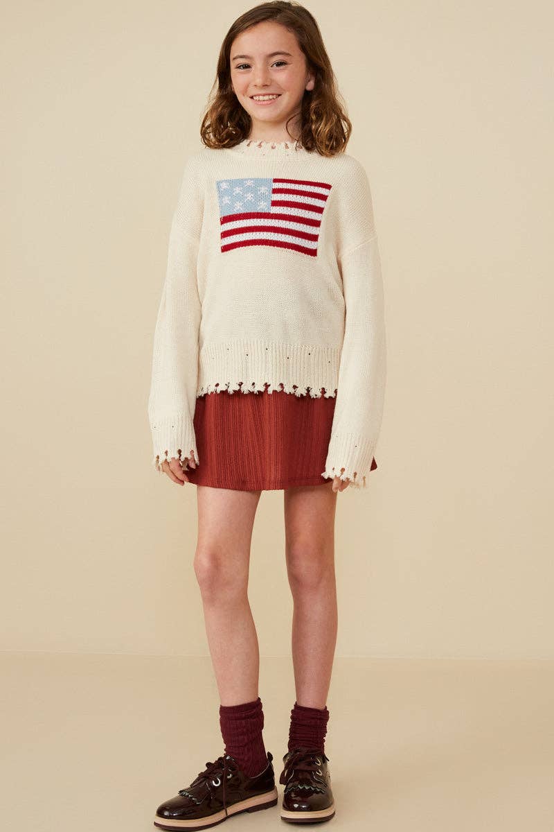 Girls Distressed Old Glory Graphic Sweater