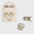 KITSCH - Metal Clam Shell Hair Clip 2pc Set - Gold & Pearlized Cream