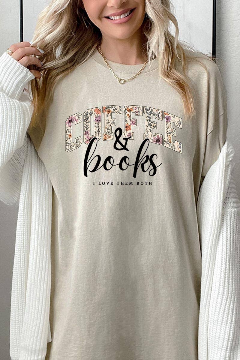 COLORBEAR - Coffee & Books Floral Graphic Heavy Cotton Tee