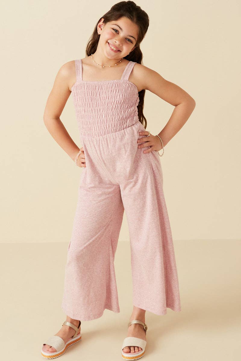 Girls Smocked Strappy Marled Knit Jumpsuit