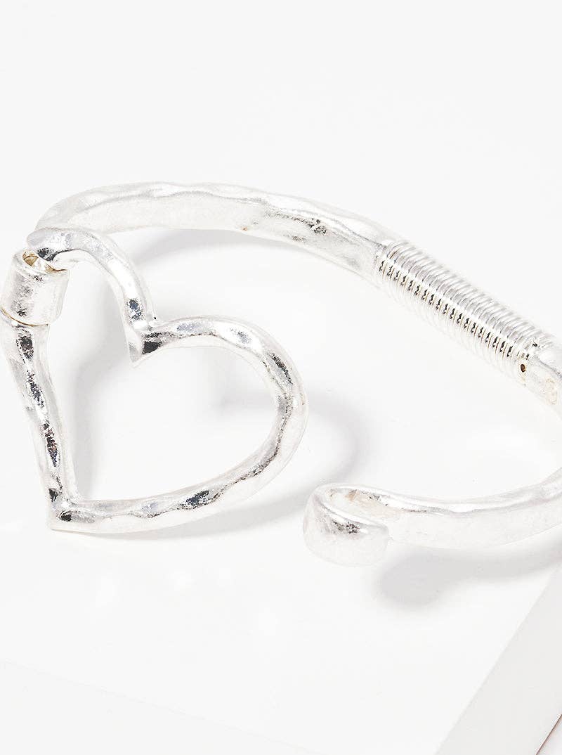 Wild Honey - Hammered Metal Heart Hook Clasp Hinged Bracelet