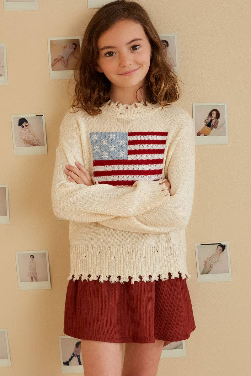 Girls Distressed Old Glory Graphic Sweater