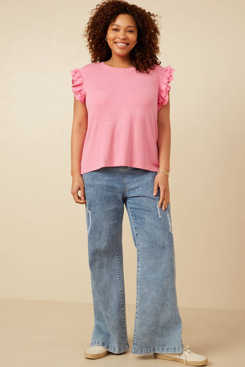 Womens Layered Ruffle Mix Media Ribbed Knit Tank