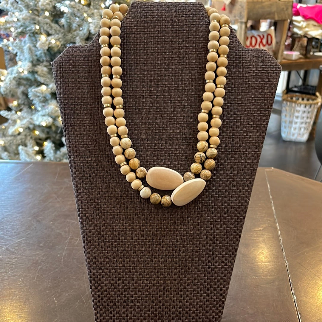 Double Layered Wood Beaded Necklace