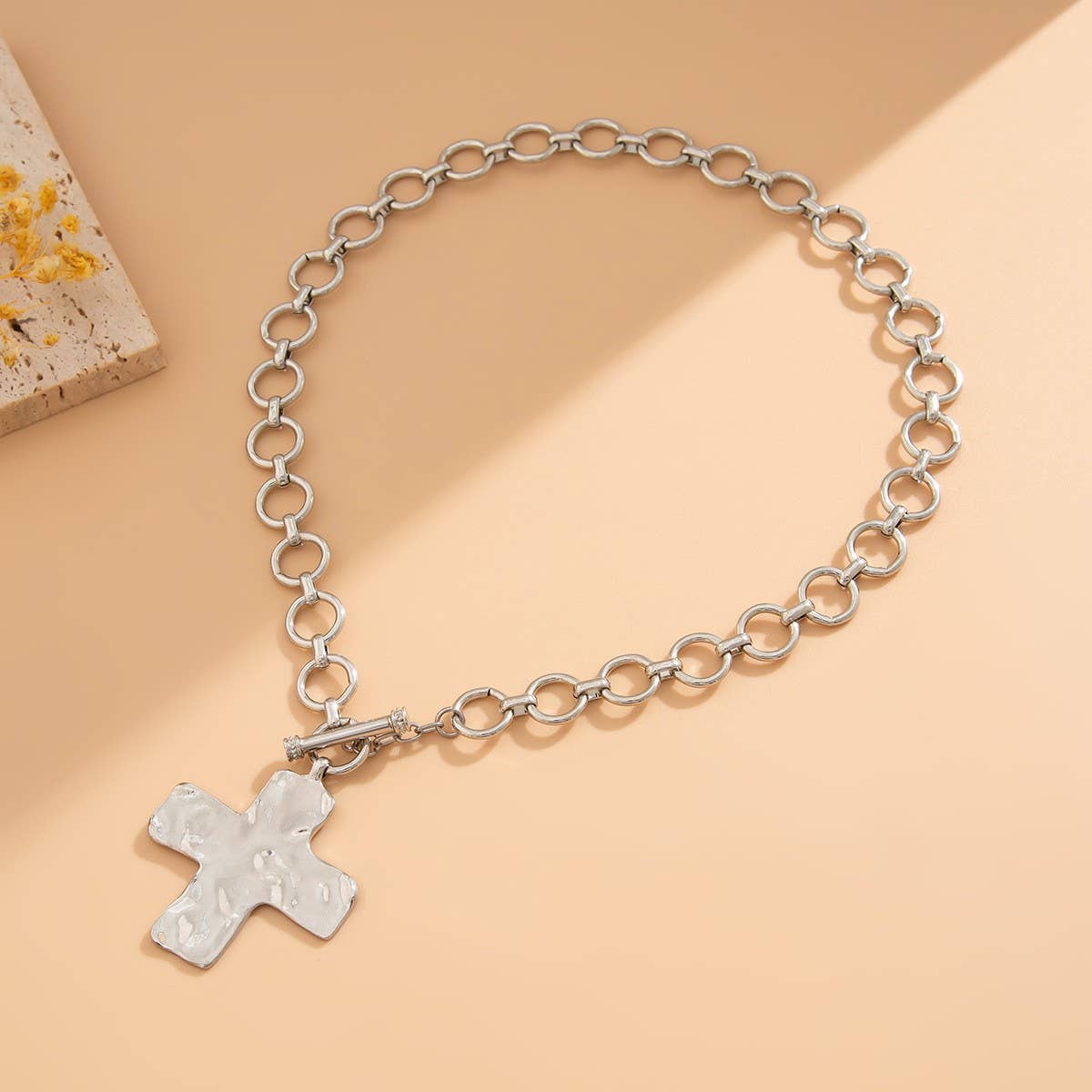 JOSSLYN by wall to wall - NOTABLE HAMMERED CROSS FRONT TOGGLE NECKLACE
