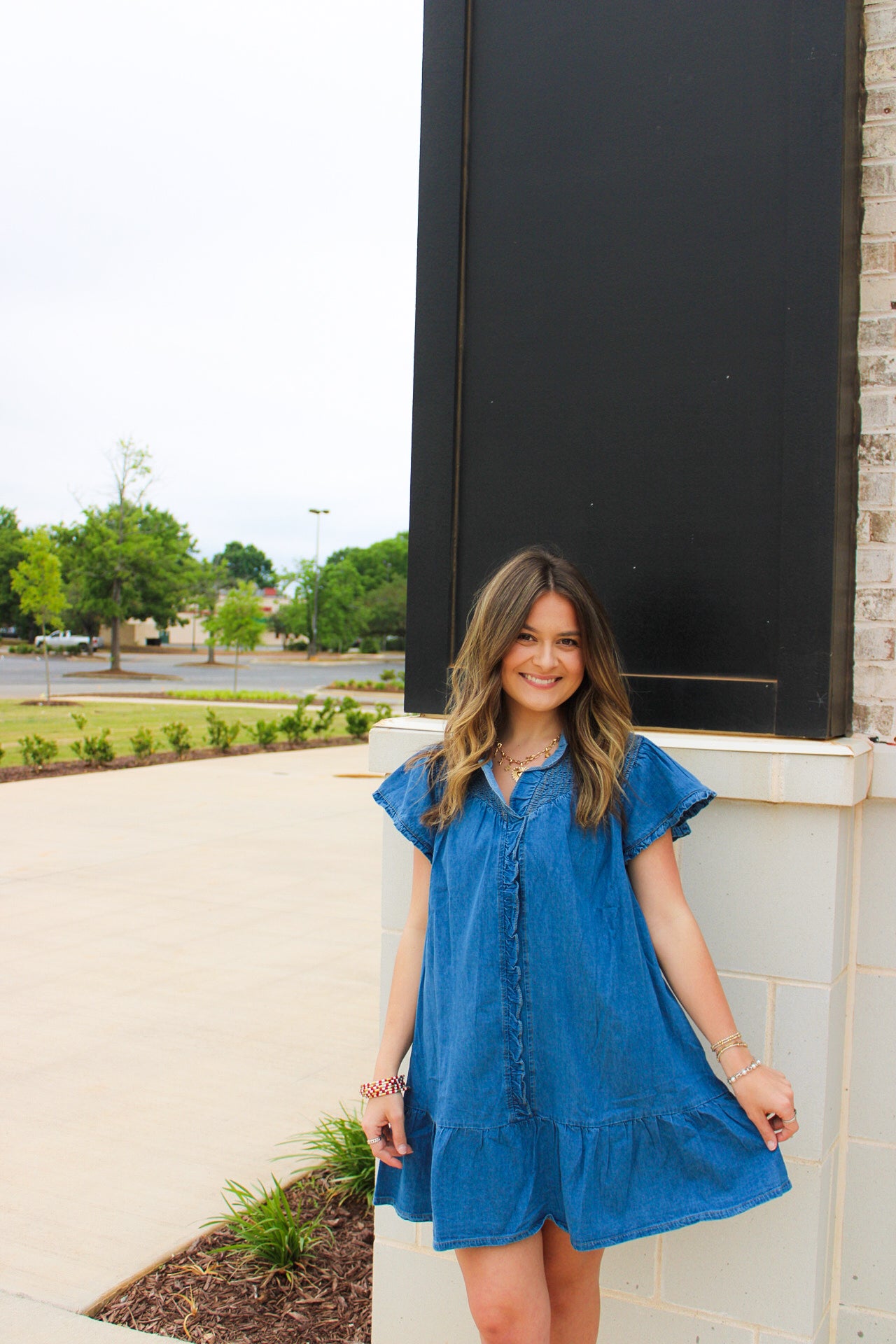 Denim front Ruffle Mini Dress