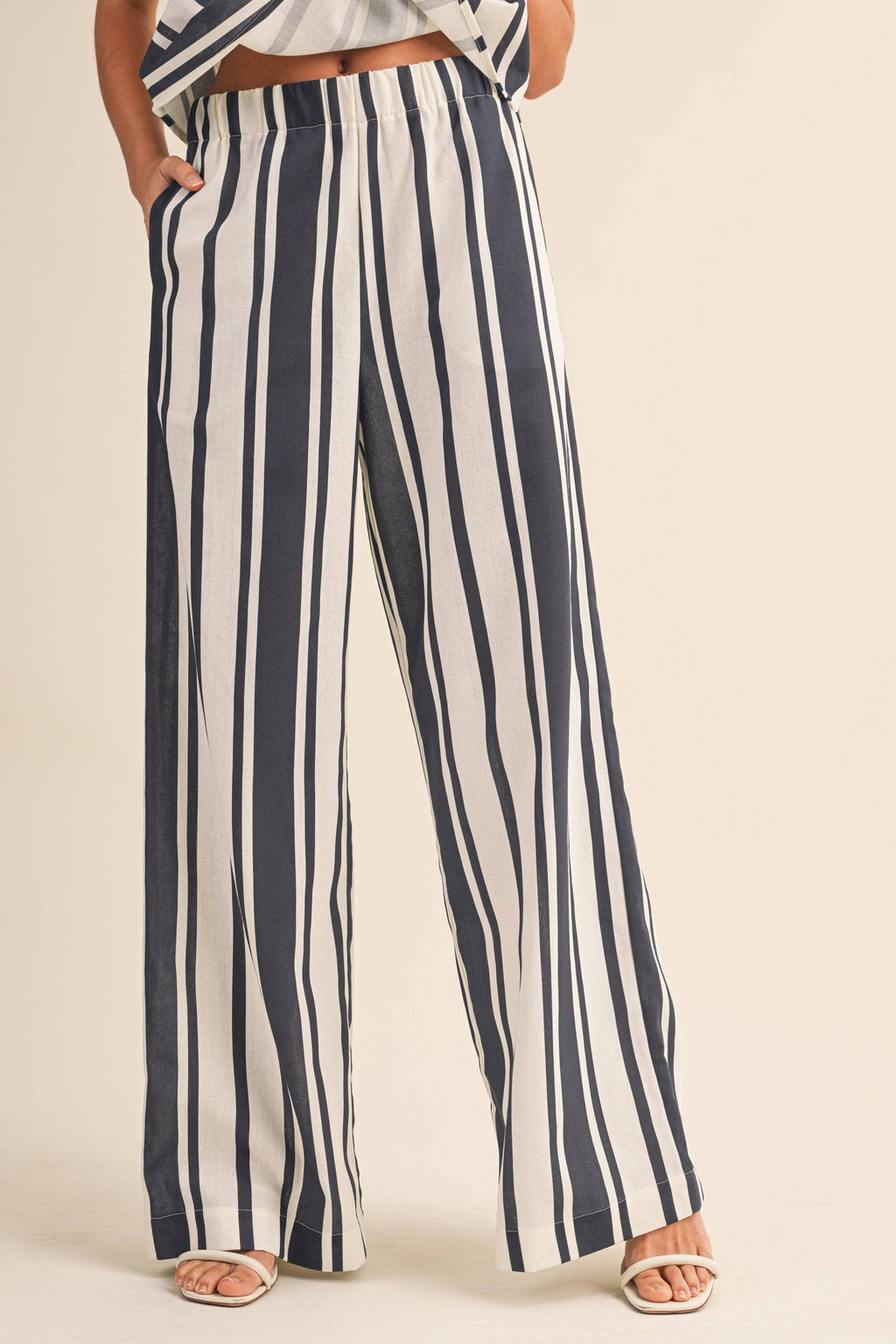 Klesis - IST6376 STRIPED LINEN TUBE TOP AND WIDE LEG PANTS SET