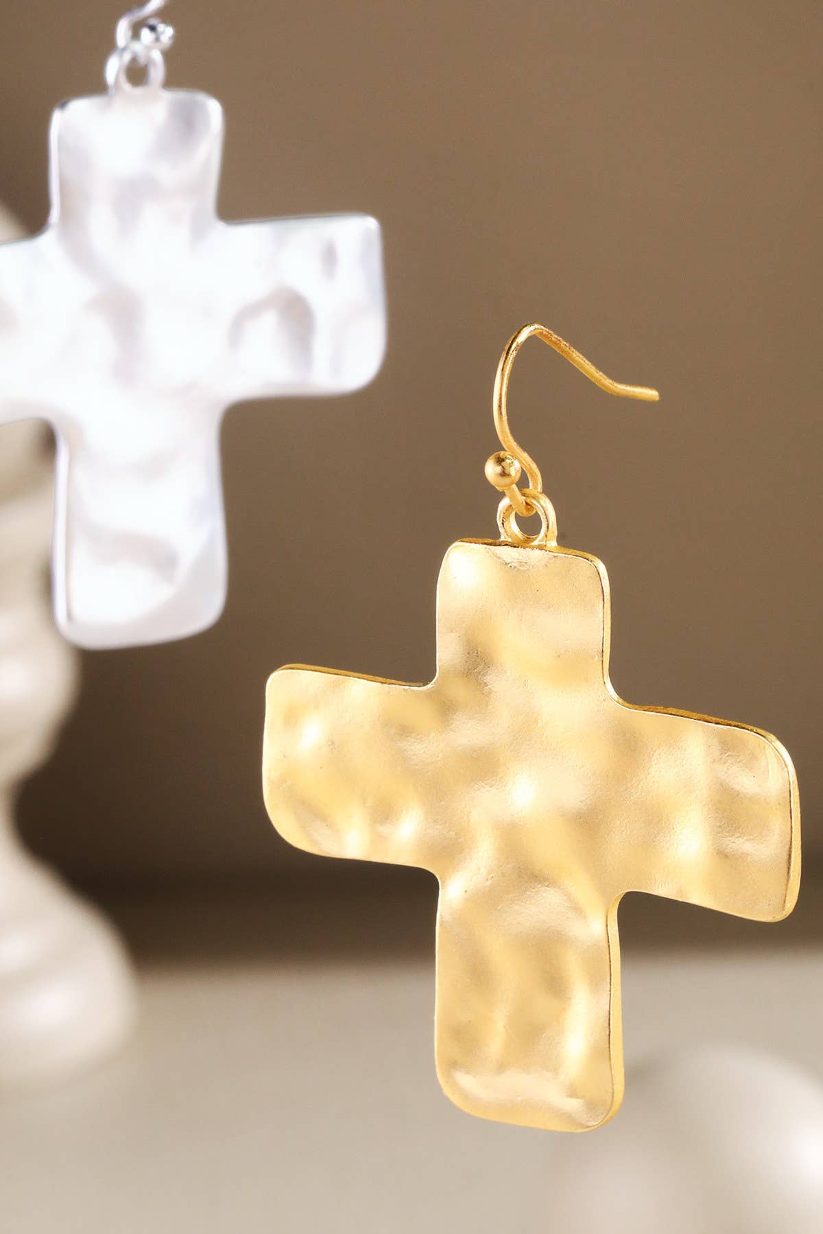 Hammered Cross Drop Earrings